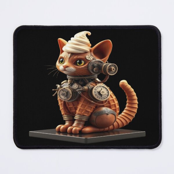 Item preview, Steampunk Waffle Kitten with Ice Cream - Unique Fantasy Sculpture. designed and sold by Ralek.
