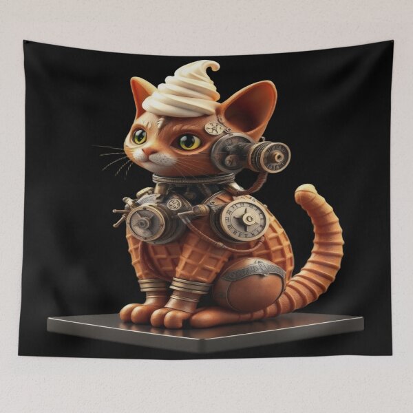 Item preview, Steampunk Waffle Kitten with Ice Cream - Unique Fantasy Sculpture. designed and sold by Ralek.