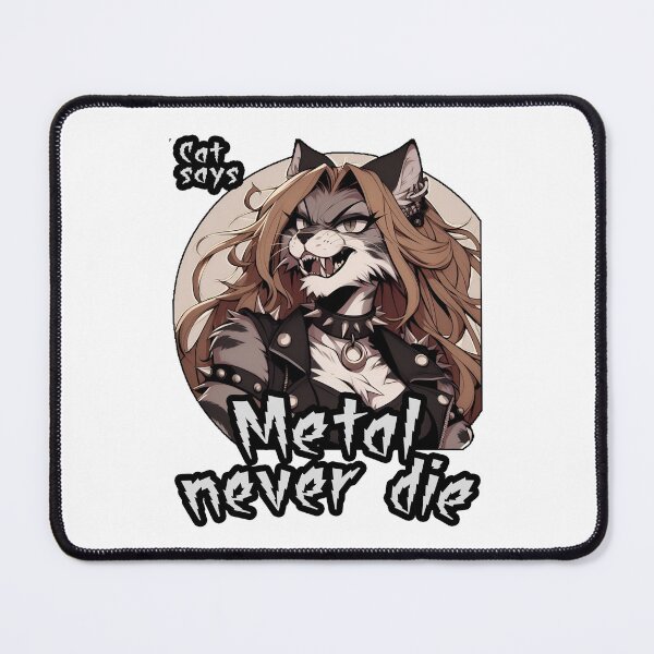 Item preview, Cat Says Metal Never Die – Feline Rocker Furry designed and sold by CaliLuminos.
