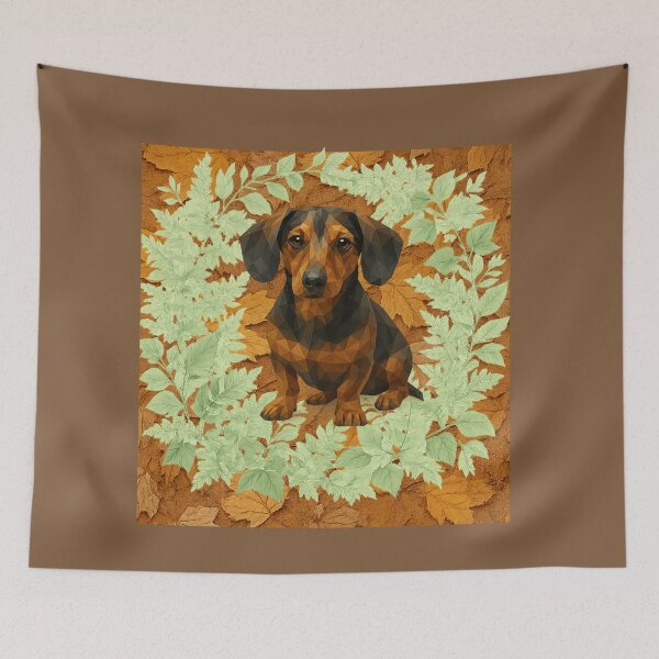 Item preview, Geometric Dachshund in Autumn Leaves designed and sold by GeoWild Designs.