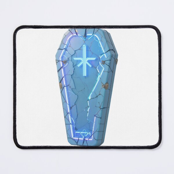 Item preview, Glowing Blue Coffin with Neon Cross and Cracked Surface designed and sold by Creative88Art.