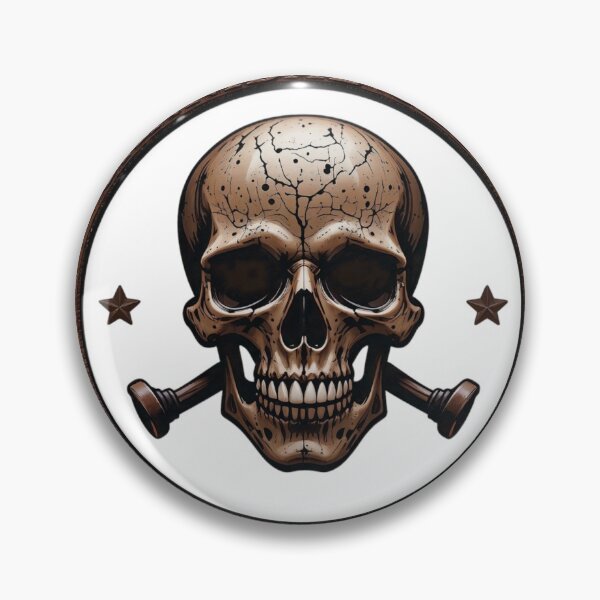 Artikelvorschau, Kreisförmiges Emblem mit Totenkopf und gekreuzten Schrauben auf dunklem Hintergrund entworfen und verkauft von Creative88Art.