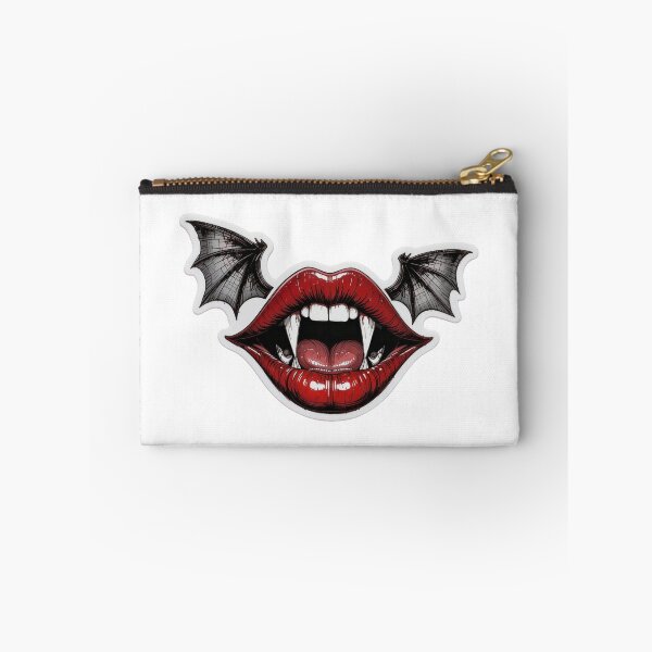 Item preview, Glossy Red Lips with Vampire Fangs and Bat Wings on Black Background designed and sold by Creative88Art.