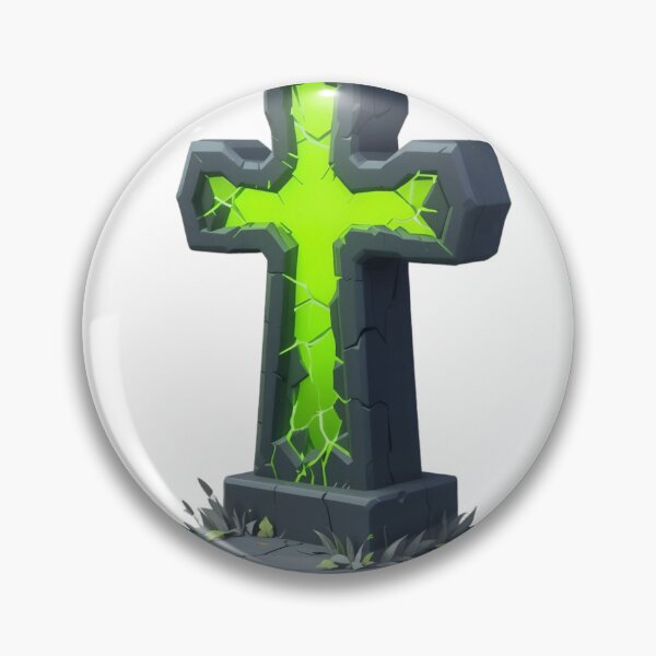 Item preview, Glowing Green Cross Shaped Gravestone with Cracks and Grass designed and sold by Creative88Art.