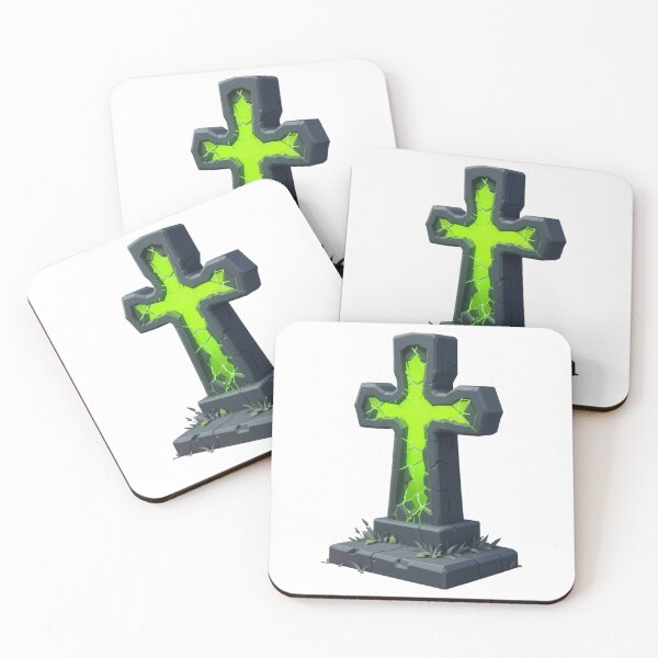 Item preview, Glowing Green Cross Shaped Gravestone with Cracks and Grass designed and sold by Creative88Art.
