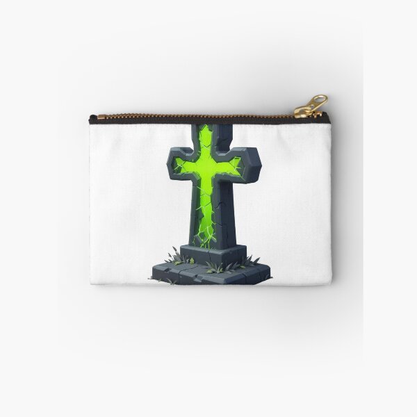 Item preview, Glowing Green Cross Shaped Gravestone with Cracks and Grass designed and sold by Creative88Art.