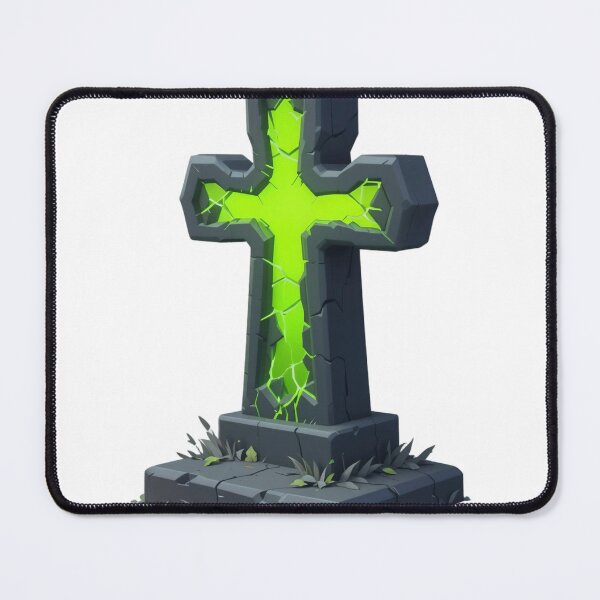 Item preview, Glowing Green Cross Shaped Gravestone with Cracks and Grass designed and sold by Creative88Art.