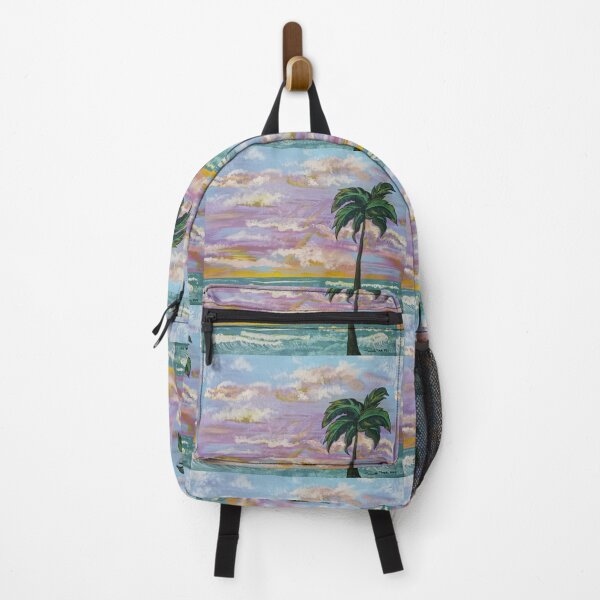 Aperçu de l'œuvre Lever de soleil tropical serein – Peinture acrylique et huile sur palmier et océan créée et vendue par PEACELOVERSART.