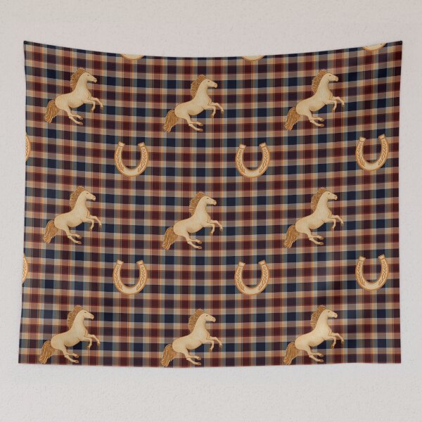 Item preview, Equestrian Plaid Tartan - Autumn Country Club Horse & Horseshoe  designed and sold by holu_designs.