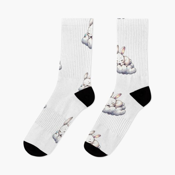 Item preview, Sleeping White Bunny on Cloud – Dreamy Kawaii Illustration designed and sold by mybunnyparadise.
