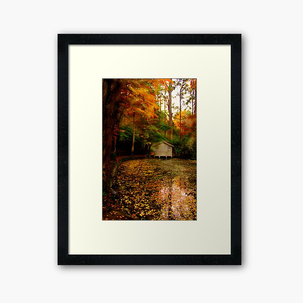 Item preview, Autumn leaves surround the boathouse at Alfred Nicholas Gardens designed and sold by Elana Bailey.
