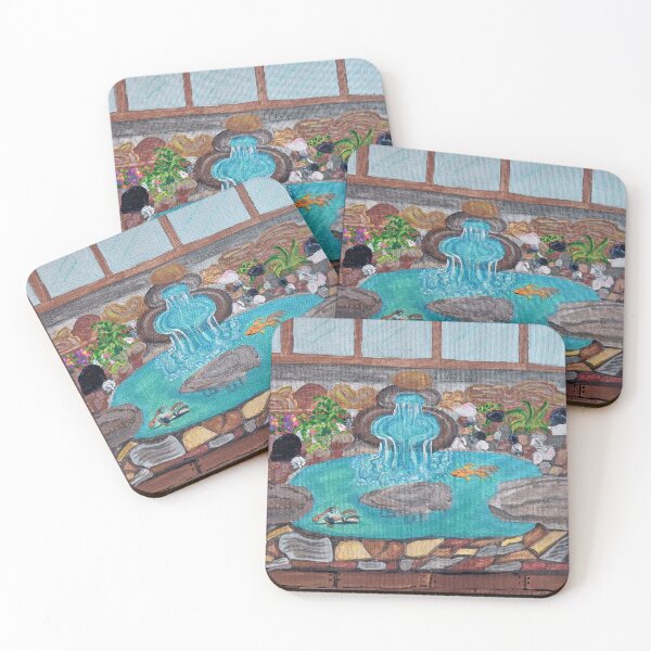 Item preview, Coy pond  with Rockwall and waterfall painting by Miranda at PeaceLoversArt  designed and sold by PEACELOVERSART.