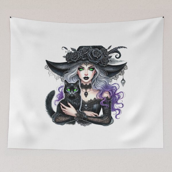 Item preview, Halloween Witch With Black Cat designed and sold by Eiwaprints.