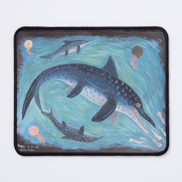 Item preview, Ichthyosaurus family hunting some squid  designed and sold by WolfRaven Creations.