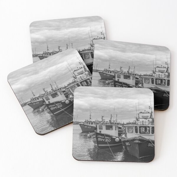 Item preview, Commercial fishing boats in the harbour in black and white designed and sold by yackers1.