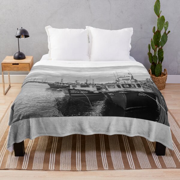 Item preview, Commercial fishing boats in the harbour in black and white designed and sold by yackers1.