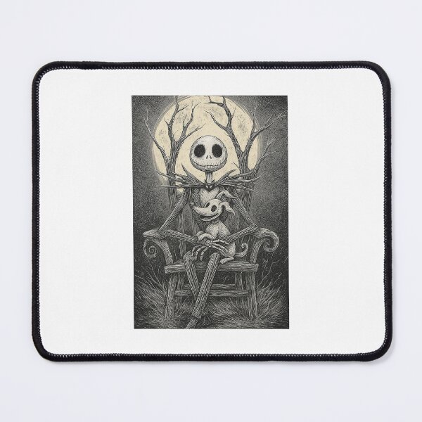 Item preview, Halloween print of Jack Skellington and his dog Zero sitting on his lap designed and sold by JoToteTales.