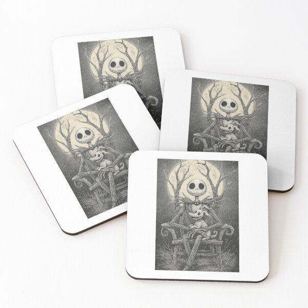 Item preview, Halloween print of Jack Skellington and his dog Zero sitting on his lap designed and sold by JoToteTales.