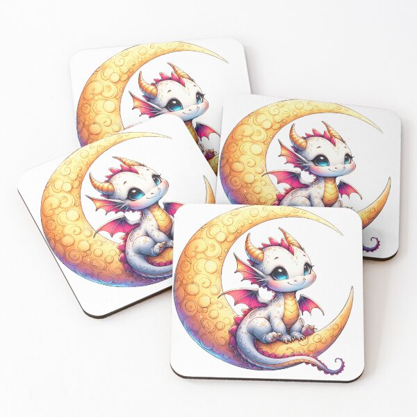 Item preview, Cute Baby Dragon on Moon – Fantasy Kawaii Illustration designed and sold by mybunnyparadise.