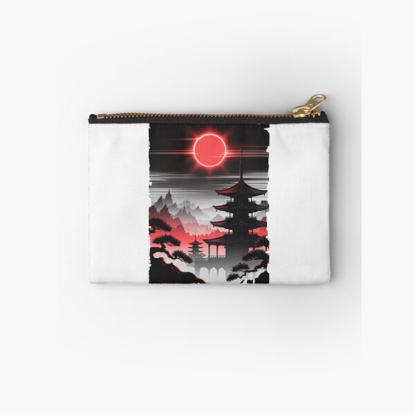 Item preview, Red Eclipse Over Japanese Pagoda – Dark Oriental Landscape designed and sold by Enea Kelo.