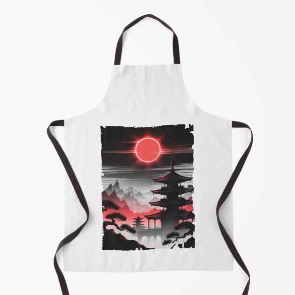 Item preview, Red Eclipse Over Japanese Pagoda – Dark Oriental Landscape designed and sold by Enea Kelo.