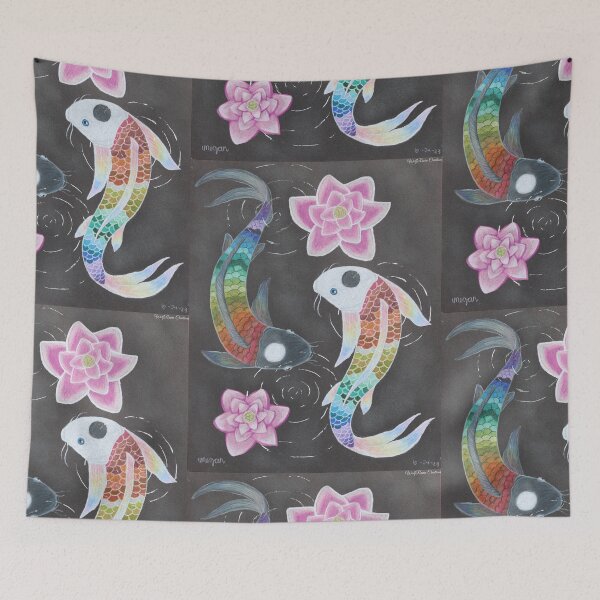 Item preview, Rainbow koi fish on black paper designed and sold by WolfRaven Creations.