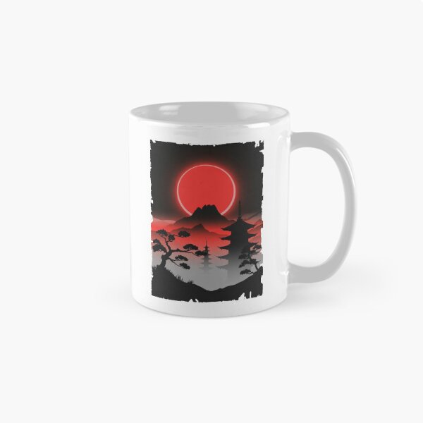 Item preview, Red Eclipse Over Japanese Pagoda – Dark Oriental Landscape designed and sold by Enea Kelo.
