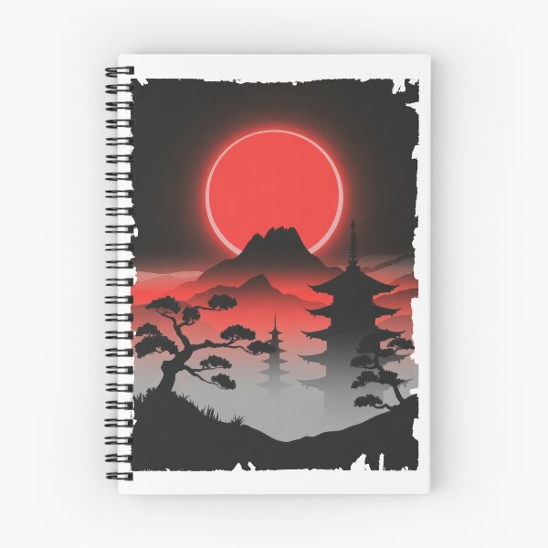 Item preview, Red Eclipse Over Japanese Pagoda – Dark Oriental Landscape designed and sold by Enea Kelo.