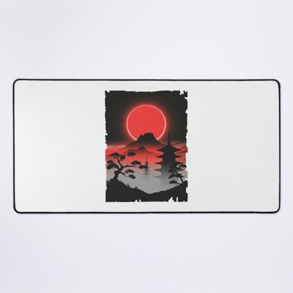 Item preview, Red Eclipse Over Japanese Pagoda – Dark Oriental Landscape designed and sold by Enea Kelo.