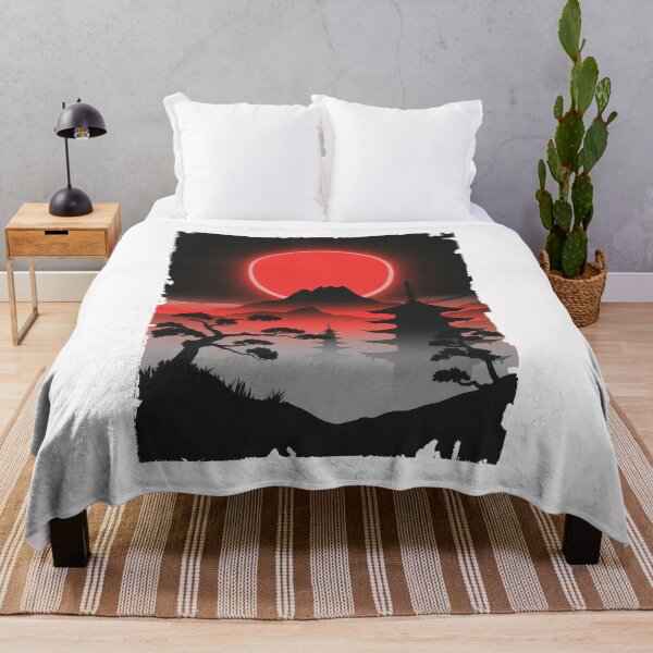 Item preview, Red Eclipse Over Japanese Pagoda – Dark Oriental Landscape designed and sold by Enea Kelo.