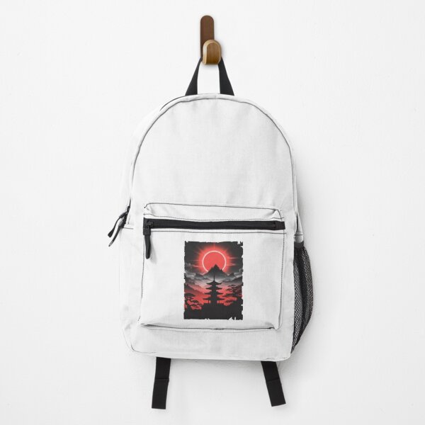 Item preview, Red Eclipse Over Japanese Pagoda – Dark Oriental Landscape designed and sold by Enea Kelo.
