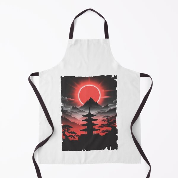 Item preview, Red Eclipse Over Japanese Pagoda – Dark Oriental Landscape designed and sold by Enea Kelo.