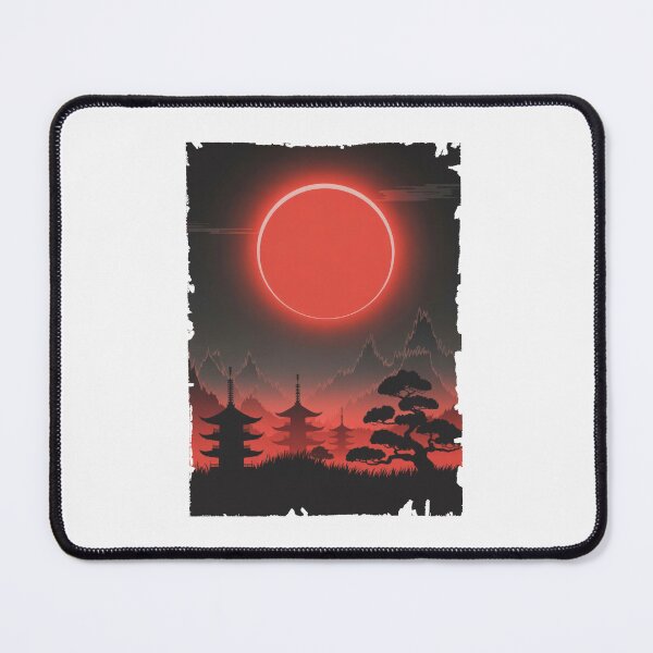 Item preview, Red Eclipse Over Japanese Pagoda – Dark Oriental Landscape designed and sold by Enea Kelo.
