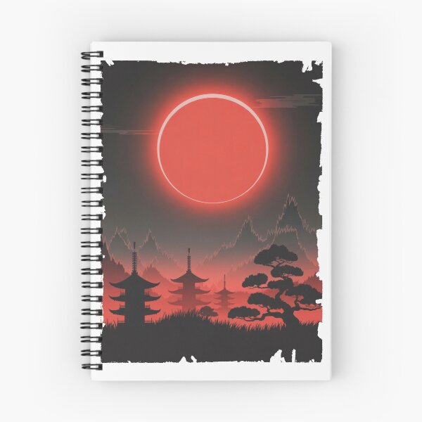 Item preview, Red Eclipse Over Japanese Pagoda – Dark Oriental Landscape designed and sold by Enea Kelo.