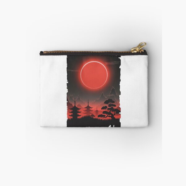 Item preview, Red Eclipse Over Japanese Pagoda – Dark Oriental Landscape designed and sold by Enea Kelo.
