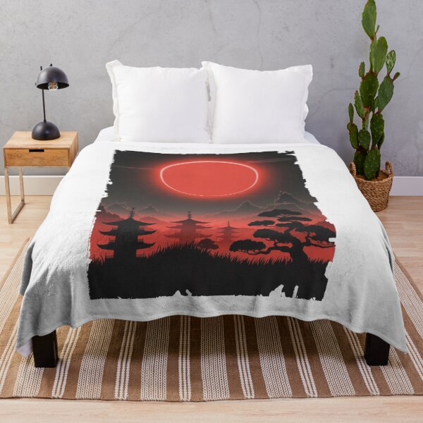 Item preview, Red Eclipse Over Japanese Pagoda – Dark Oriental Landscape designed and sold by Enea Kelo.