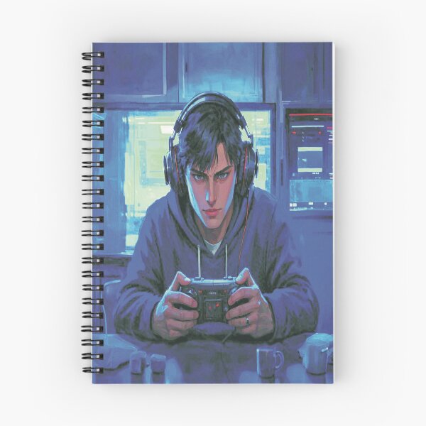 Artikelvorschau, Intensive Gamer-Vibes – Digitale Kunst eines konzentrierten Gaming-Typen im blauen Setup entworfen und verkauft von A2JRetro.