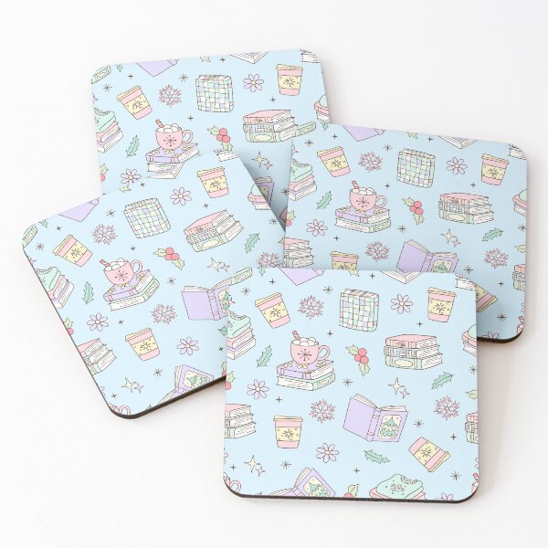 Item preview, Kawaii Pastel Winter Pattern with Books, Coffee & Snowflakes designed and sold by smeraldosecrets.