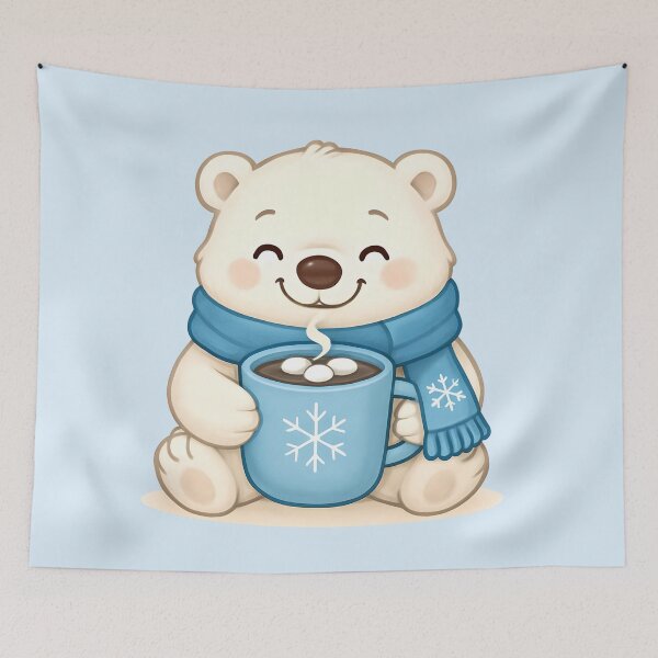 Item preview, Cute Polar Bear with Hot Chocolate – Cozy Winter Christmas Animal Gift for Cocoa and Bear Lovers designed and sold by SkyTastic.