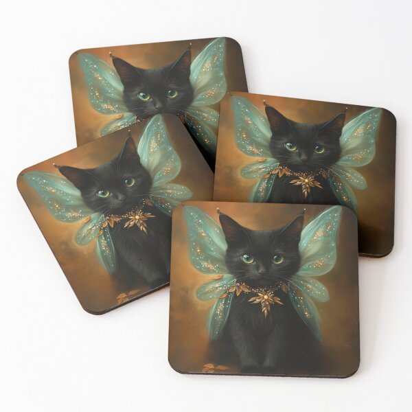 Item preview, Black Kitten Dressed as a Fairy – Cute Magical Cat Art designed and sold by baggycatsworld.
