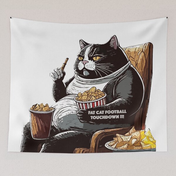 Item preview, A black and white Fat Cat watching football while munching on some chips designed and sold by ncNatureVisions.