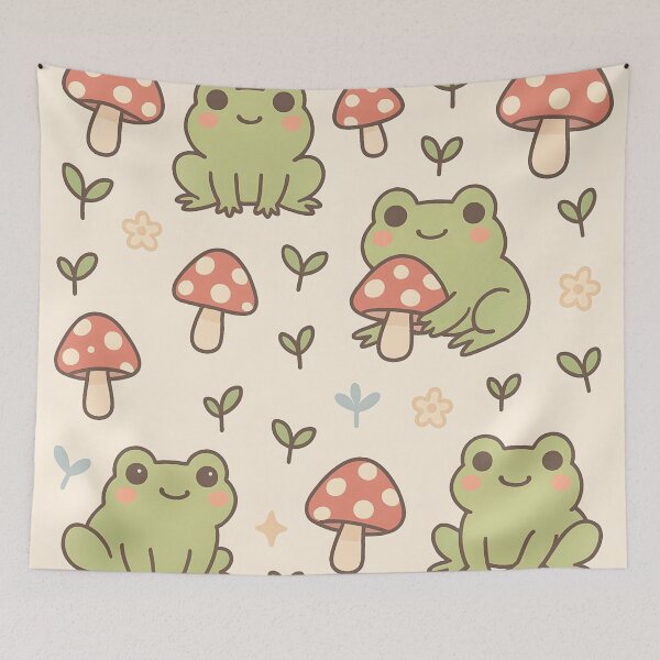 Item preview, Kawaii Frogs & Mushrooms Cottagecore Pattern designed and sold by StickyGuys.