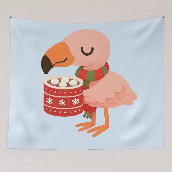 Item preview, Cute Flamingo with Hot Chocolate – Cozy Winter Christmas Bird Gift for Flamingo Lovers designed and sold by SkyTastic.