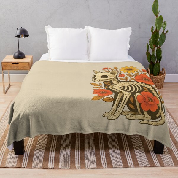 Item preview, Skeleton Cat & Fall Flowers – Quirky Spooky Cat Design designed and sold by SingerNZ.