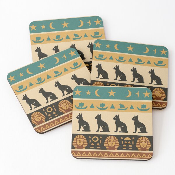 Item preview, Ancient Egyptian Pattern – Pharaoh Heads, Bastet Cats, Nile Boats, Stars & Pyramids designed and sold by Queen Cleopatra.