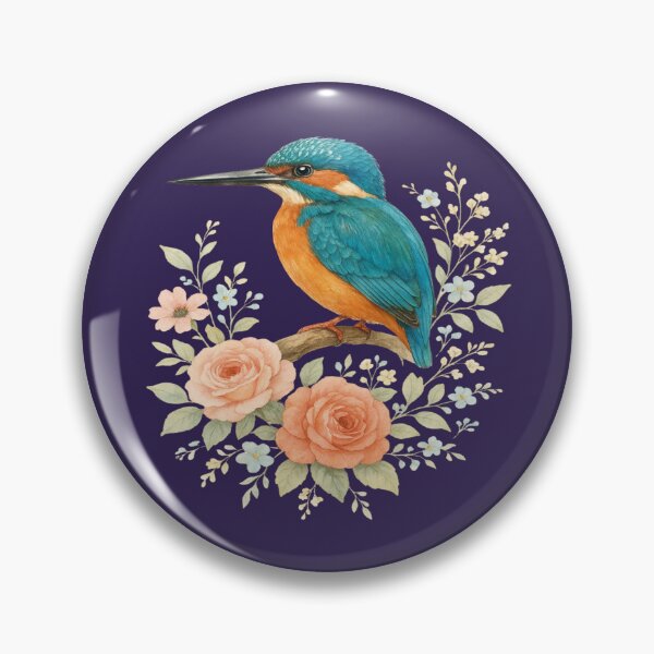 Item preview, Common Kingfisher with Romantic Cottagecore Roses designed and sold by BirdsnStuff.