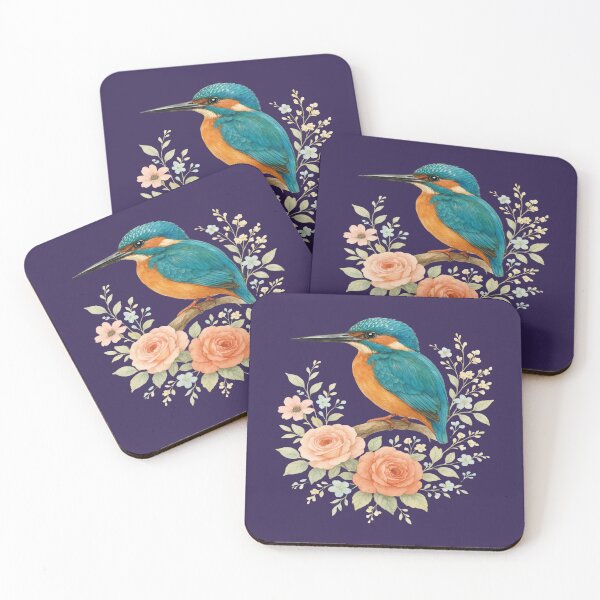 Item preview, Common Kingfisher with Romantic Cottagecore Roses designed and sold by BirdsnStuff.