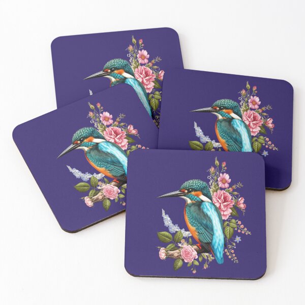 Item preview, Common Kingfisher with Romantic Vintage Florals designed and sold by BirdsnStuff.
