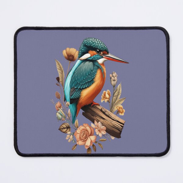 Item preview, Common Kingfisher with Vintage Floral Botanical Accents designed and sold by BirdsnStuff.
