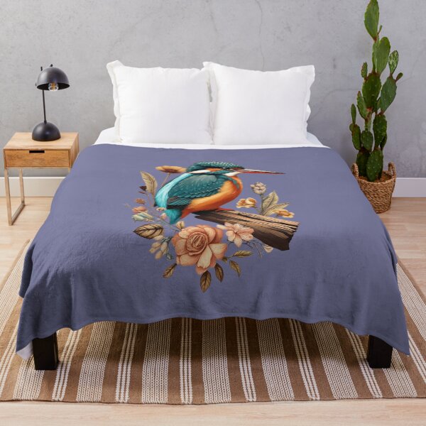 Item preview, Common Kingfisher with Vintage Floral Botanical Accents designed and sold by BirdsnStuff.